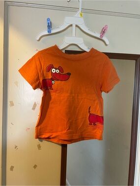 Kids Orange Dog Graphic Tee - Playful Short Sleeve Shirt